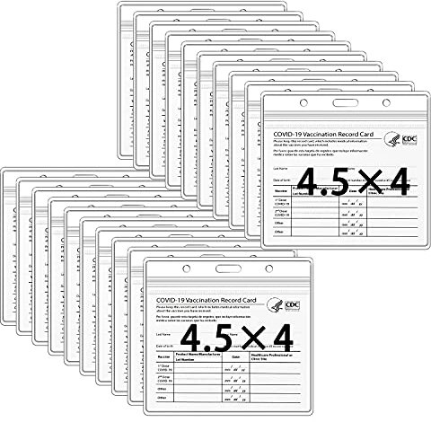 CDC Impfkartenschutz, 11,4 x 10,2 cm, Impfpass-Halter für Impfkarten, Ausweis, Namensschild, transparente Vinyl-Kunststoffhülle mit wasserdichtem wiederverschließbarem Reißverschluss (20 Stück)