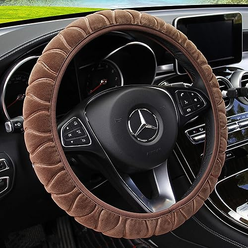 Universelle Plüsch Auto Lenkradbezug Lenkradhülle für 37–39 cm Lenkräder Komfortabler Griff, Anti Rutsch Winter Warme Weich Lenkradschoner Lenkradschutz Auto Zubehör Geschenke für Frauen Männer