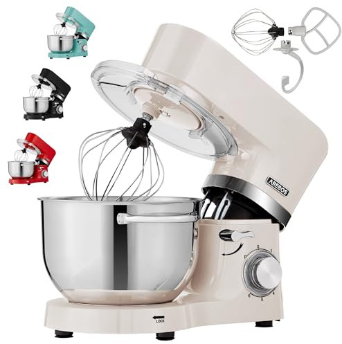 Arebos Impastatrice Robot da Cucina 1500W | Crema | Con 2 ciotole di miscelazione 4,5L + 5,5L | Multifunzione Impastatore Planetario con Ganci, Frullare | 6 Velocità con Impulso Regolabile