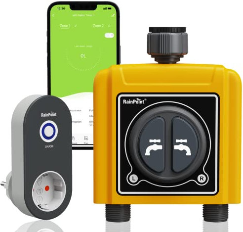 RAINPOINT Bewässerungscomputer WLAN 2 ausgänge 2,4 GHz, Intelligente Automatische Bewässerungssteuerung für die Garten bewässerung mit App/Sprachsteuerung,für Garten Gewächshaus