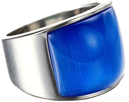 Bishilin Edelstahl Ring für Männer Gr.62 (19.7), Ring Personalisiert mit Blau Stein Silber Partnerringe Freundschaftsringe Beste Freunde