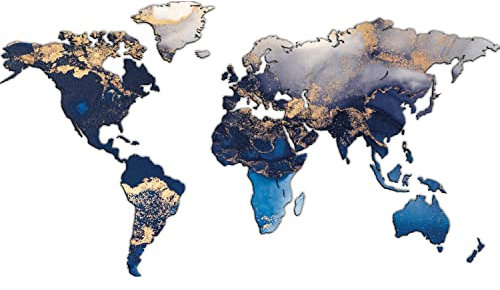 Giallobus - WELTKARTE - OCEANBRASS - MDF HOLZWANDDEKORATION - MODERNE GEMÄLDE BLEIBE - 130x72 CM