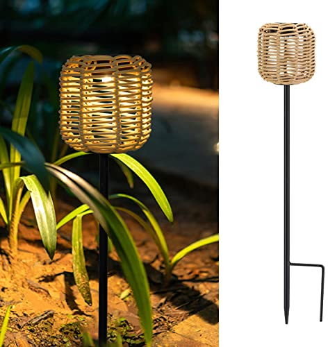 Livinlarge Solar Pathway Lights Outdoor Handmade Bamboo Weaving Garden Lights Waterproof Lighting Landscape Decoration, for Patio, Yard, Driveway,Porch ,Backyard Gardening