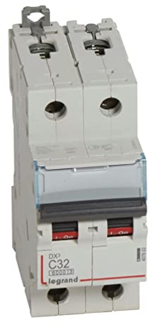 Legrand 407803E, Interruttore automatico magnetico termico, 2P, 32A, Curva C, 10kA, 2 moduli, DX3