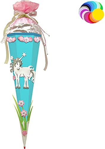 alles-meine.de GmbH Bastelset - Schultüte Farbe & Größe wählbar 70/85 / 100 cm - Einhorn - Farbe frei wählbar - Bastelschultüte - Zuckertüte zum selber Basteln Bemalen Bekl..