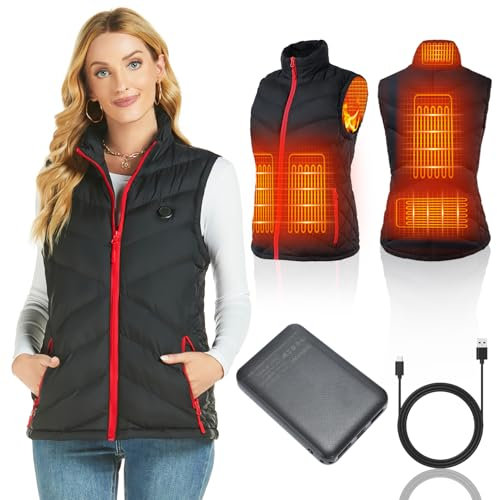 Unzipp Beheizte Weste für Damen mit Akkupack, Leichte Elektrische Heizweste für Damen, Wiederaufladbare USB-Weste mit Taschen, Warme Weste Winter Slim Fit Weste Angeln Outdoor Wandern Jagdweste