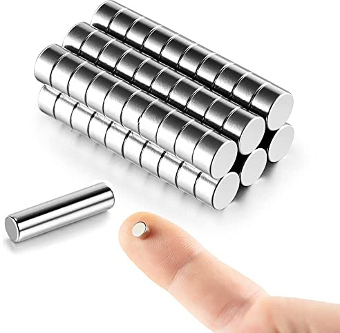 60 Stk. 5x3mm Mini Magnete (Tatsächliche Größe 5x2,6mm) - Kleine Runde Neodym Magnete für Modellbau, Miniaturen, 3D-Druck & Basteln - Inkl. Magnetstab & Box
