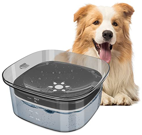 VSSHE Wassernapf für Haustiere, 2 L Hundenapf Langsamer Trinknapf mit Schwimmender Schüssel Wassernapf Hund Ohne Sabbern ​Spritzwasserfrei Wasserspender Wassernapf für Hunde Reisetrinknapf Schwarz