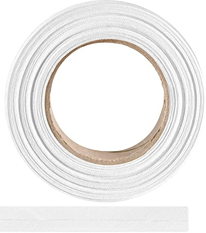 ME:NaMa Schrägband aus 100% Baumwolle - 10 m x 50 mm (gefalzt) - Hochwertiges Einfassband, Baumwollband, Schrägband - Ideal zum DIY-Nähen - In Belgien hergestellt, auf Einer Rolle (Weiß)