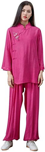 Vier-Jahreszeiten-Tai-Chi-Uniform-Set, Kampfsport-Anzug für Damen, Kung-Fu-Uniform, Tai-Chi-Anzug, Baumwolle, Kampfsport-Anzug, Zen-Meditation, Zen-Meditation, Yoga-Anzug (Farbe: Rose, Größe: UK