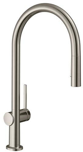 hansgrohe Talis N High Arc Küchenarmatur, Küchenarmaturen mit herausziehbarem Sprühkopf, Wasserhahn für Küchenspüle, magnetischer Docking-Sprühkopf, Edelstahl-Optik 72857801