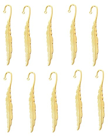Yurosiay 10 Stück Federn Lesezeichen Rohling Metall Vintage Feder Form Lesezeichen Zubehör DIY Feder Anhänge Mit Loch Federn Metall Basteln für Lesezeichen Schmuckherstellung Gold