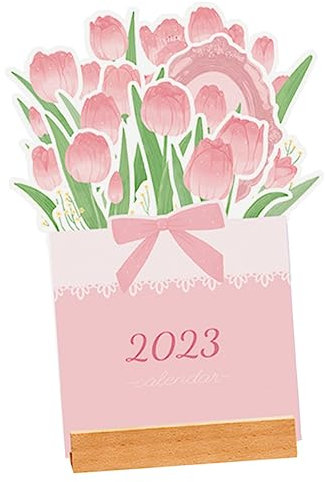 NUOBESTY Blumenkalender Zum Aufstellen Robuster Papierkalender Mit Einlegekarten Tischkalender Aus Holz Für Schüler Und Büro Dekorativer Kalender Für Zuhause