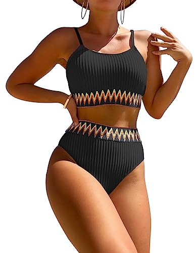TOEECY Conjuntos de Bikinis para Mujer Traje de Baño Acanalado con Diseño Étnico Bikini Traje Push up Tirantes Ajustables Bañador Natación Playa Verano Viajes