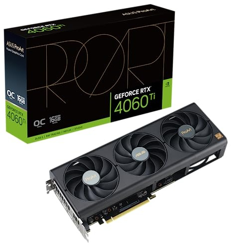 ASUS ProArt NVIDIA GeForce RTX 4060 Ti OC Edition – Carte graphique créateur (16GB GDDR6, PCIe 4.0, DLSS 3, HDMI 2.1a, DisplayPort 1.4a, Ventilateurs axiaux à double roulement à billes, 0dB)