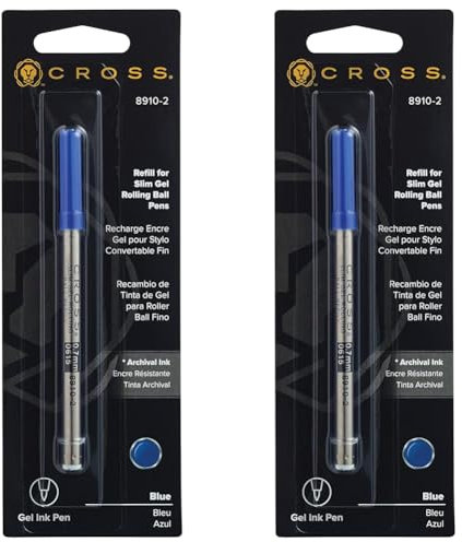 Cross 8910-2 Gel-Rollerballmine Slim (passend für Click und Spire, Strichstärke: 0,7 mm),blau (Packung mit 2)