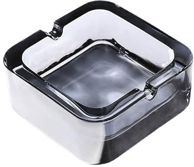 Square Glass Ashtray, Smoking Cool Ashtrays for Home Office Tabletop Decoration, Cigar Cigarettes Ash Tray Outdoor Indoor Tabletop Decoration (Gray)