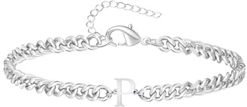 TOLOWOBK Armband Herren mit Buchstaben Edelstahl Panzerkette A-Z | Personalisierte Buchstaben Armbänder in Silber für Männer Jungen als Geschenk zum Schulstart Geburtstag für Sohn Enkel Bruder