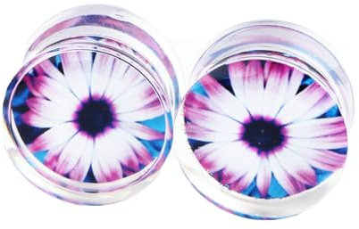 Ayoiow Plug Ohr 10MM Lila Flesh Tunnel Acryl Chrysantheme Blume Ohr Plug Flesh Tunnel