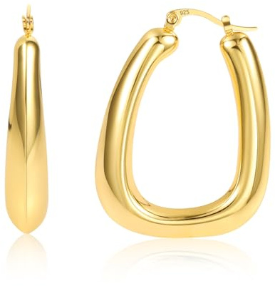 ALEXCRAFT 14K Vergoldet Ohrringe Dick Leicht Groß Klobig Creolen für Damen | Hypoallergen Silber 925 Ohrringe Chunky Dick Leicht Groß Klobig Creolen Kleine Huggie Oval Creolen für Damen Frauen Freundin