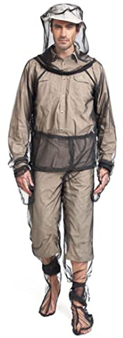 Anti -Moskito -Kleidung Moskito -Anzug Mückenschutz 4pcs durchscheinende atmungsaktive Mückennetze Einstellbarer Mückenanzug faltbarer Mückenschutz für Camping -Radfischerei -Wanderungen L/XL