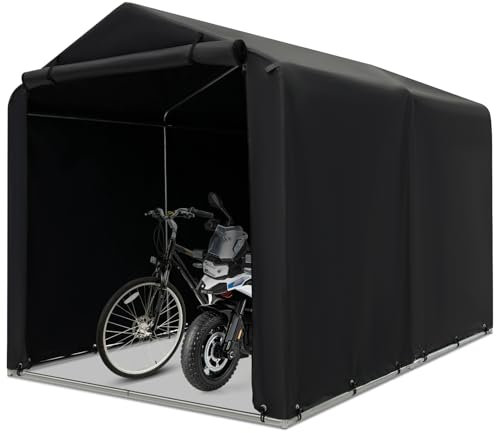 COSTWAY Capanno di Stoccaggio per Esterni, Garage Portatile per Biciclette, Motociclette, Attrezzi da Giardino, Carport per Bici con Porta a Rullo e Cerniera, 160 x 218 x 164 cm (Grigio Scuro)