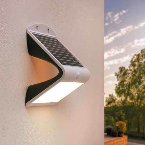 Ledvion - Applique LED Solaire Moderne, 4W, 3000K, IP65, Blanche, 220 Lumens, avec Détecteur de Mouvement, Énergie Solaire, Économe en Énergie & Résistante aux Intempéries