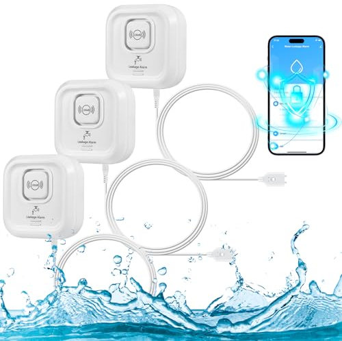 Wassermelder WLAN 100 dB Lauter Wassersensor Mit Smart Life App Fernbedienung - Wasseralarm für Küche, Keller und Bad (3 Pack)