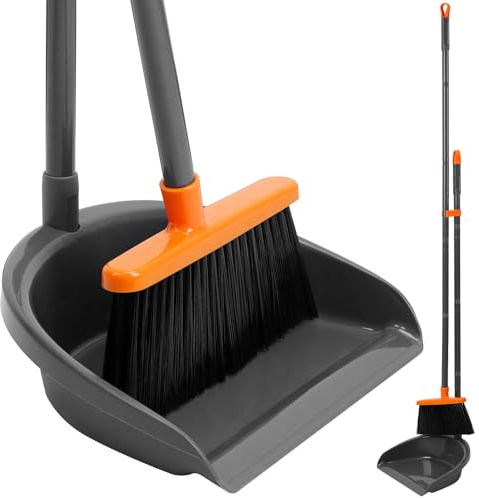 TreeLen Lightweight Upright Standing Broom and Dustpan Combo, 52'' Indoor Broom with Dustpan Combo Set for Home Kitchen Room Office Lobby