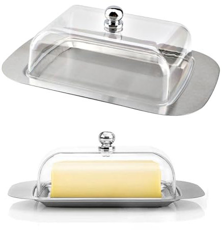 Porta Burro, Burriera, Burro in Acciaio Inossidabile con Coperchio e Manico, Porta Burro da Frigorifero per 250 g, Adatto per Conservare Formaggi, Torte, Dessert e Piccoli Frutti, Piatti Freddi