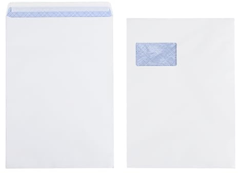 50 pezzi C4 A4 bianco, con finestra, autoadesivi, con striscia adesiva, stampa interna con cifratura 120 g/m, formato 229 x 324 mm, busta, busta, negozio