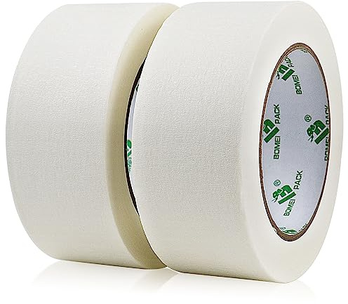 BOMEI PACK Lot de 2 rouleaux de ruban de masquage blanc adhesifs 48 mm x 50 m pour artistes, décorateurs, loisirs créatifs, masquage de lignes de cadre