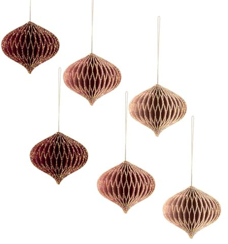 NICROLANDEE Hochzeitsdekorationen, 6 Stück Burgunderrot Mini Glitze Goldrand Wabenlaternen Ornamente für Weihnachtsbaumschmuck, Weihnachten Deko, Silvesterparty, Burgunderrote Geburtstag Dekoration