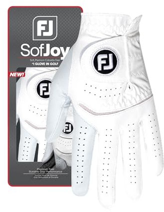FootJoy SofJoy Golfhandschuh für Damen, weiß, Größe L, auf der linken Hand getragen
