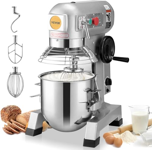 VEVOR Robot Pâtissier Commercial 18,7 L, Batteur sur Socle avec 3 Vitesses Réglables, Mixeur à Pâte 1100 W avec Bol en Inox et 3 Accessoires de Mélange, pour Restaurant, Boulangerie, Pâtisserie, Café
