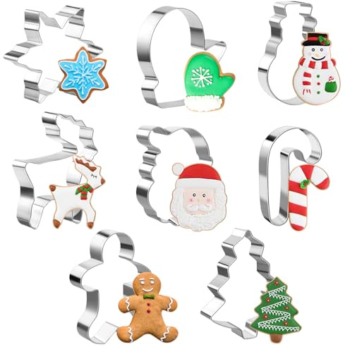 MELLIEX 8 Stück Ausstechformen Weihnachten Set, Edelstahl Plätzchenausstecher Keksausstecher Weihnachten, Cookie Cutter für Plätzchen, Kekse, Gingerbread, Weihnachtsdeko