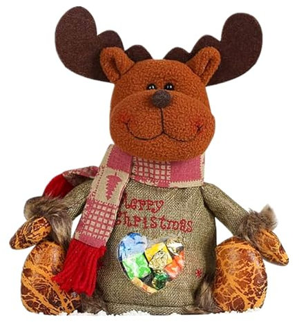 bainuote Weihnachten Geschenktüten Süßigkeitstaschen mit Niedliche Plüsch Puppe Weihnachtsmann Geschenkbeutel (Weihnachtselch)