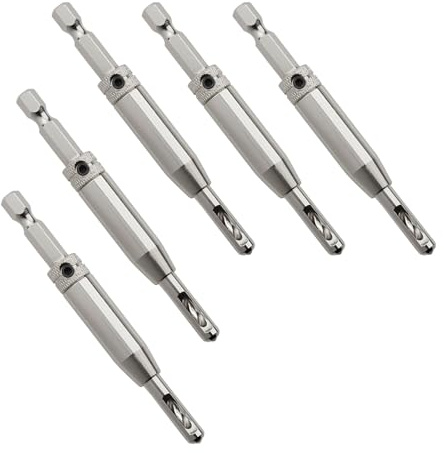 SOTECH 5 Stück Zentrierbohrer Ø 2,7 mm HSS4241 Stahl mit Sechskantschaft | Topfband Holzbohrer Montagehilfe mit gefederter Führungshülse zum Vorbohren von Holzschrauben mit 3,5 mm Durchmesser