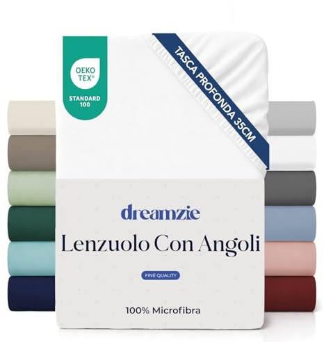 Dreamzie - Lenzuolo Sotto con Angoli 80x200cm - Altezza 35cm | Bianco Sporco · Microfibra Ultra Morbida · OEKO-TEX · Per Materassi Spessi · Lenzuola Singole · Elasticizzato · Fresco