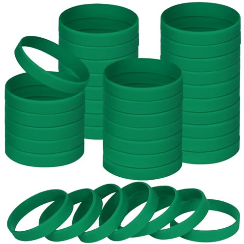 NAHRMY 6.3 inch Silicone Wristbands Blank Green Rubber Bracelets for Kid, 60 pcs Sports Party Silicone Elastic Wristband Bulk Bracelet bands for Children Events School Teacher Supplies