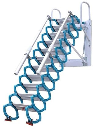 CWCQGH Attic Stairs Manual Wall-Mounted Attic Loft Stairs Foldable Step Extension Loft Ladder with Handrails Attic Ladder (H2 2.25)
