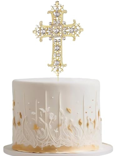 Cake Topper Taufe, Tortendeko Taufe, Konfirmation Deko Torte, Tortenstecker Kommunion, Firmung Tortendeko, Taufe Dekoration, Kuchen Deko für Hochzeiten, Taufen, Kommunionfeiern (Gold)