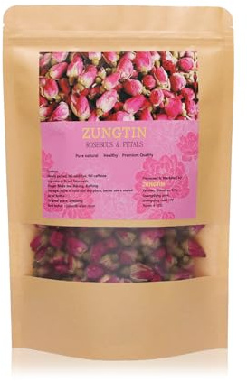Zungtin Dried Rose Buds, 100% Pure Natural, 4 oz, Edible for Tea, Baking, Crafting, Soap Making