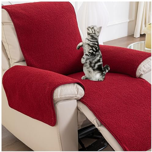 ZGDDPZA Sesselschoner Relaxsessel Schonbezug Sesselüberwurf Für Liegestuhl, Plüsch Sherpa rutschfest Bezug Für Fernsehsessel Liege (Rot,(30*91) 76 * 231CM)