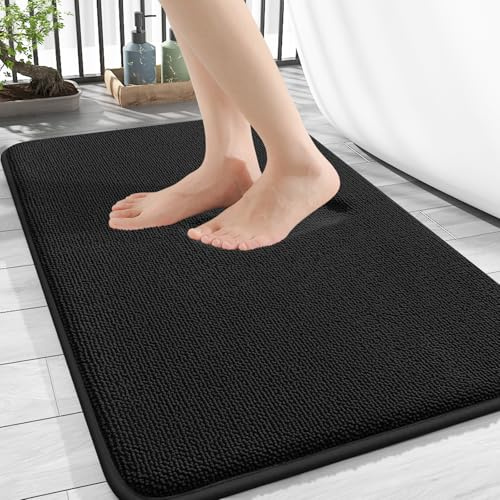 Homaxy Memoryschaum Badematte rutschfest Badezimmerteppich-40x60cm, Schwarz | komfortabel&dick, hervorragende wasseraufnahme, rutschfeste PVC-rückseite, maschinenwaschbar, pflegeleicht, breite anwendung