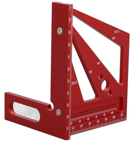 3D Multi Angle Measuring Ruler, Woodworking Square Tool, Aluminum Alloy Protractor with Compact Size for Engineers (Red)
