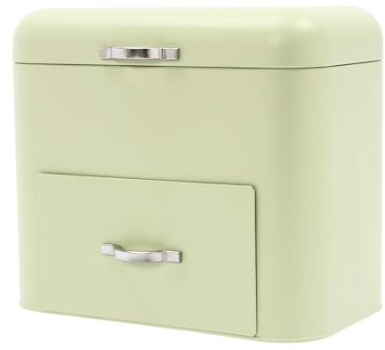 Bread Bins, 2-Layer Metal Bread Boxes, Breadbin Kitchen Container with Top Lid and Drawer, Storage Box for Storing Breads, Pastries, Doughnuts, Cookies, Grains, Cosmetics, 30*20.5*26.5cm (Green)