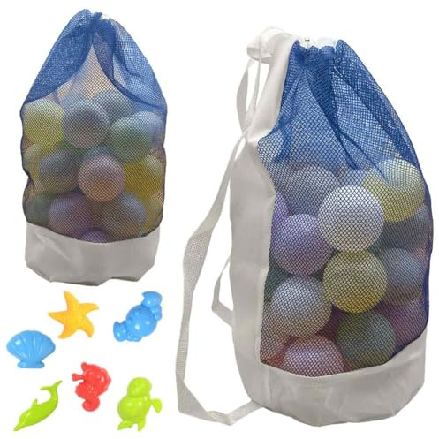 Strandtasche Rucksack, Netztasche Strandspielzeug Tasche Groß für Wasserspielzeug, Entertainment Tasche Kinder Aufräumsack Spielsack Badetasche Beachbag Faltbar für Familie Urlaub