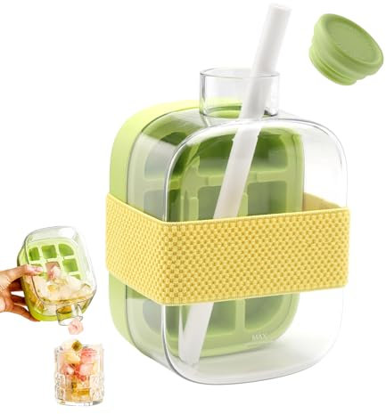 Ice Cube Bottle, cubetti di ghiaccio, stampo per cubetti di ghiaccio, con coperchio e contenitore, contenitore per cubetti di ghiaccio, 2 in 1, stampo per cubetti di ghiaccio, per bevande, caffè