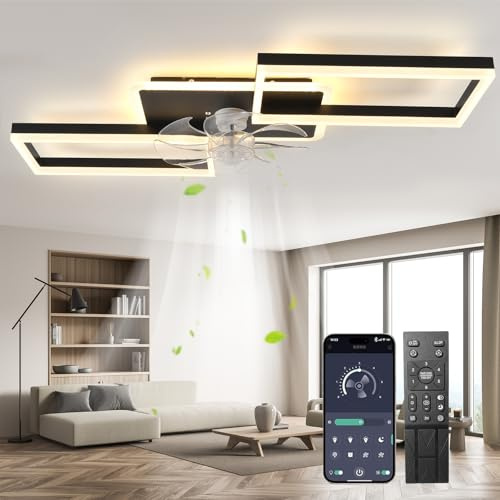 LED Deckenventilator Mit Beleuchtung,100cm Dimmbar Lampe Mit Ventilator,51W 4000lm Deckenventilator Mit Licht,deckenlampe Mit Ventilator Und Fernbedienung App Leise 6-Speed Für Schlafzimmer Wohnzimmer